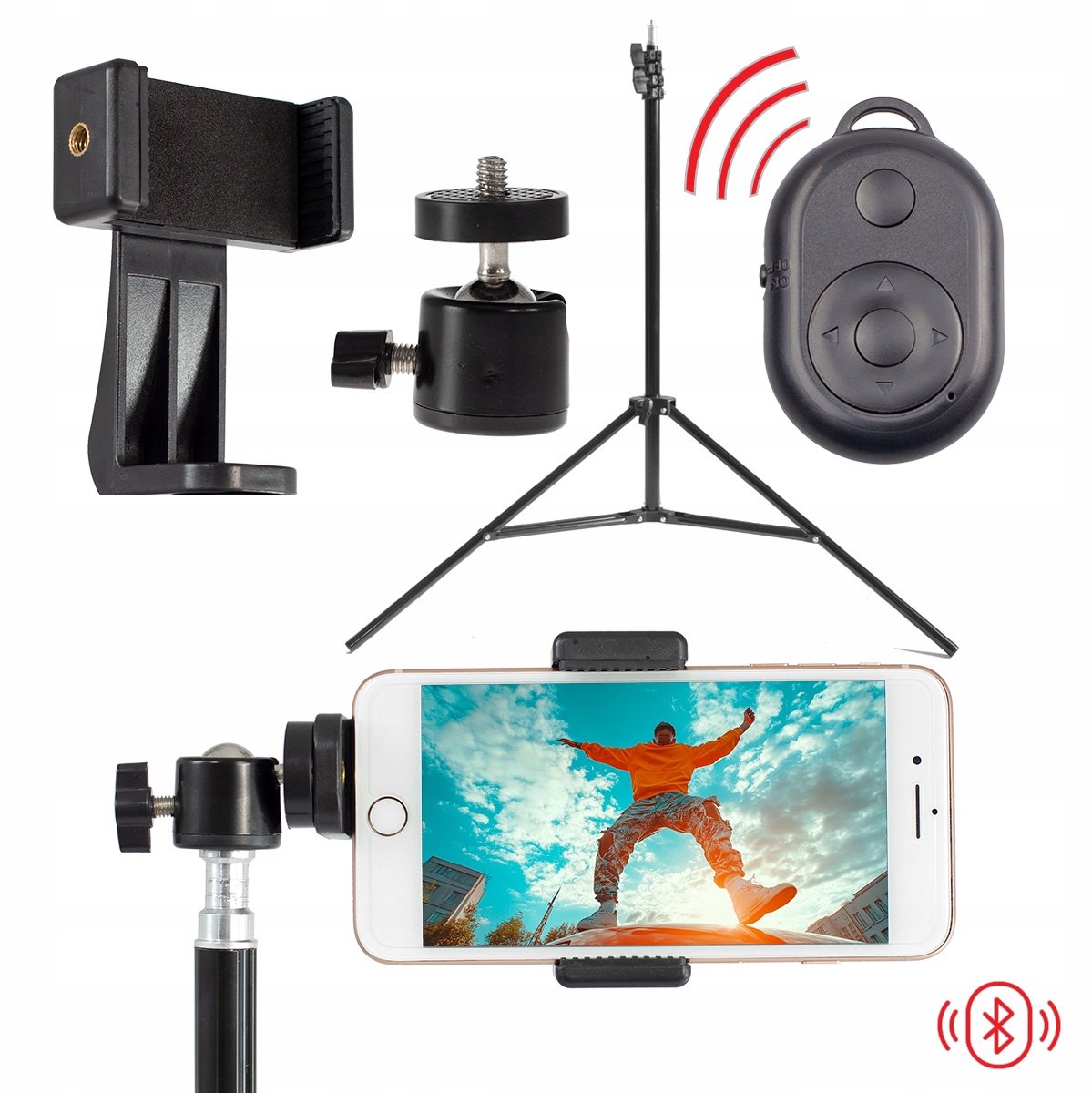 Professionele 200cm Verlichtingsstatief met Telefoonhouder & Bluetooth Remote
