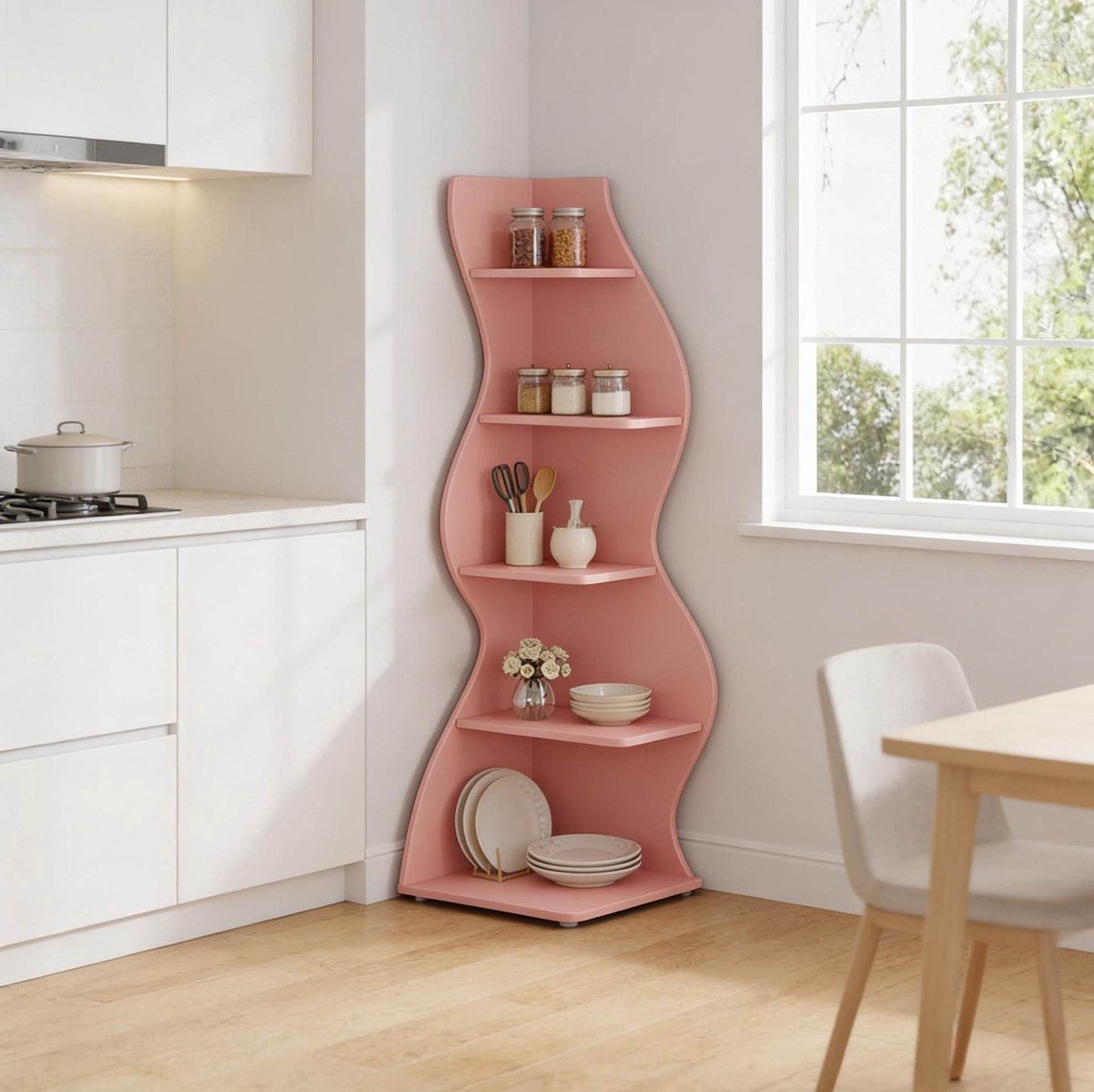 Boekenkast Hoekontwerp - 5 Niveaus - 180 x 60 x 35 cm - Hout - Roze - Open Opbergruimte Voor Woonkamer, Kantoor En Hal