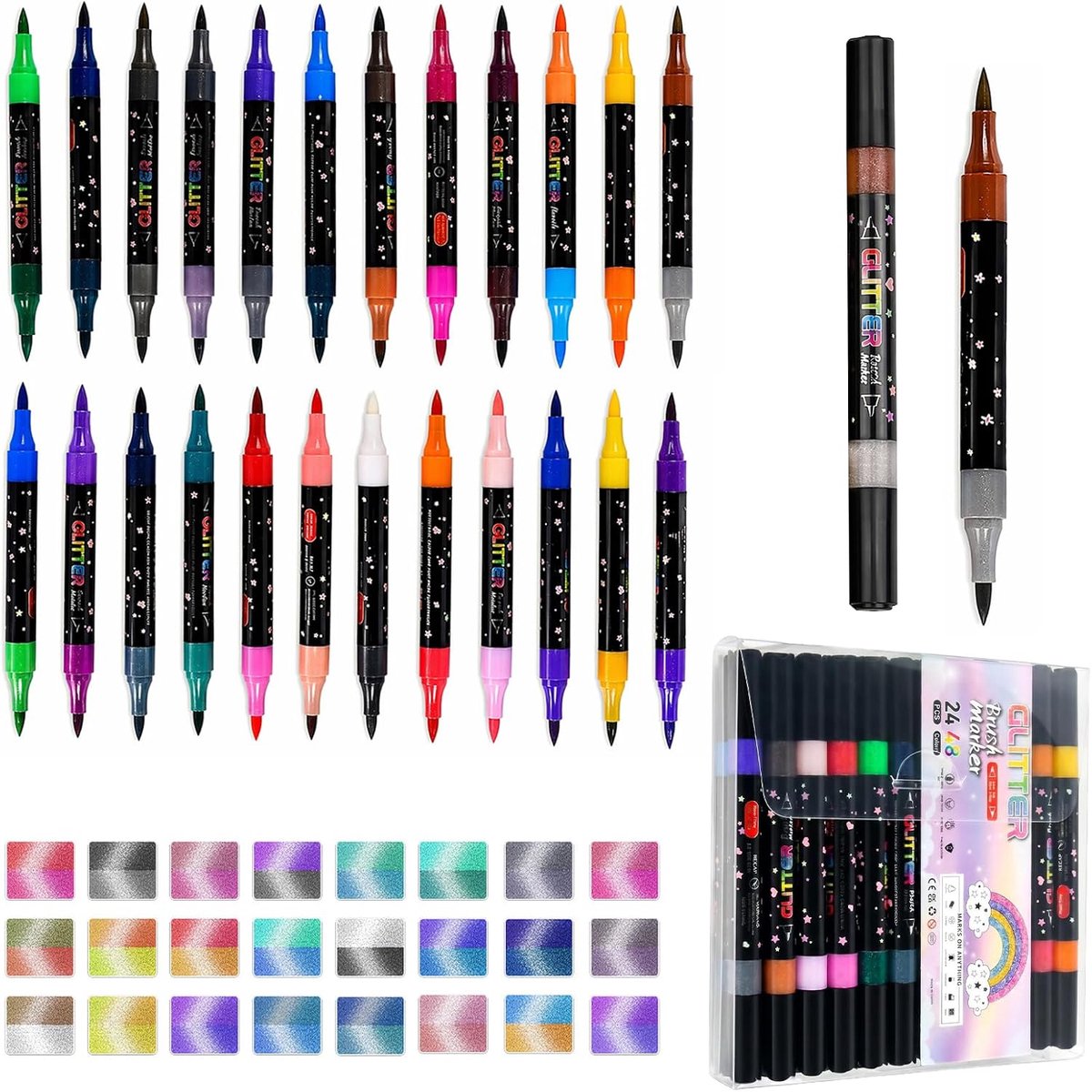 Viltstiften 24 stuks - dubbele punt - metallic en glitter - ideaal voor scrapbooking - ShopVlot