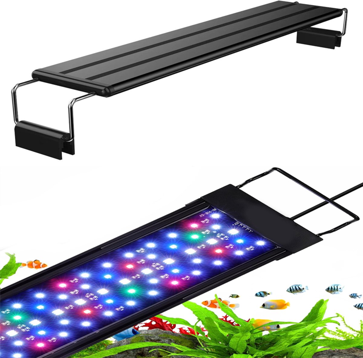 KZQ 38cm full spectrum LED aquariumlamp voor plantengroei - Met timer 10 dimstanden en 3 lichtmodi - Verlengbare beugel en geheugenfunctie - Voor zoet- en zoutwateraquaria - Zwart