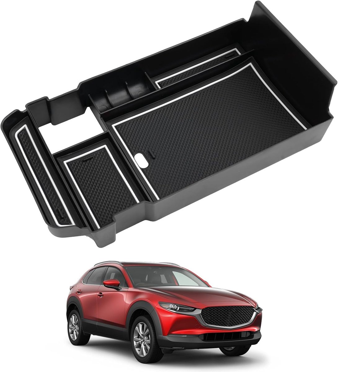 Storage box in the center console for Mazda CX-30 CX30 2019-2024 2025, shelf in the armrest, with non-slip bottom - ShopVlot
