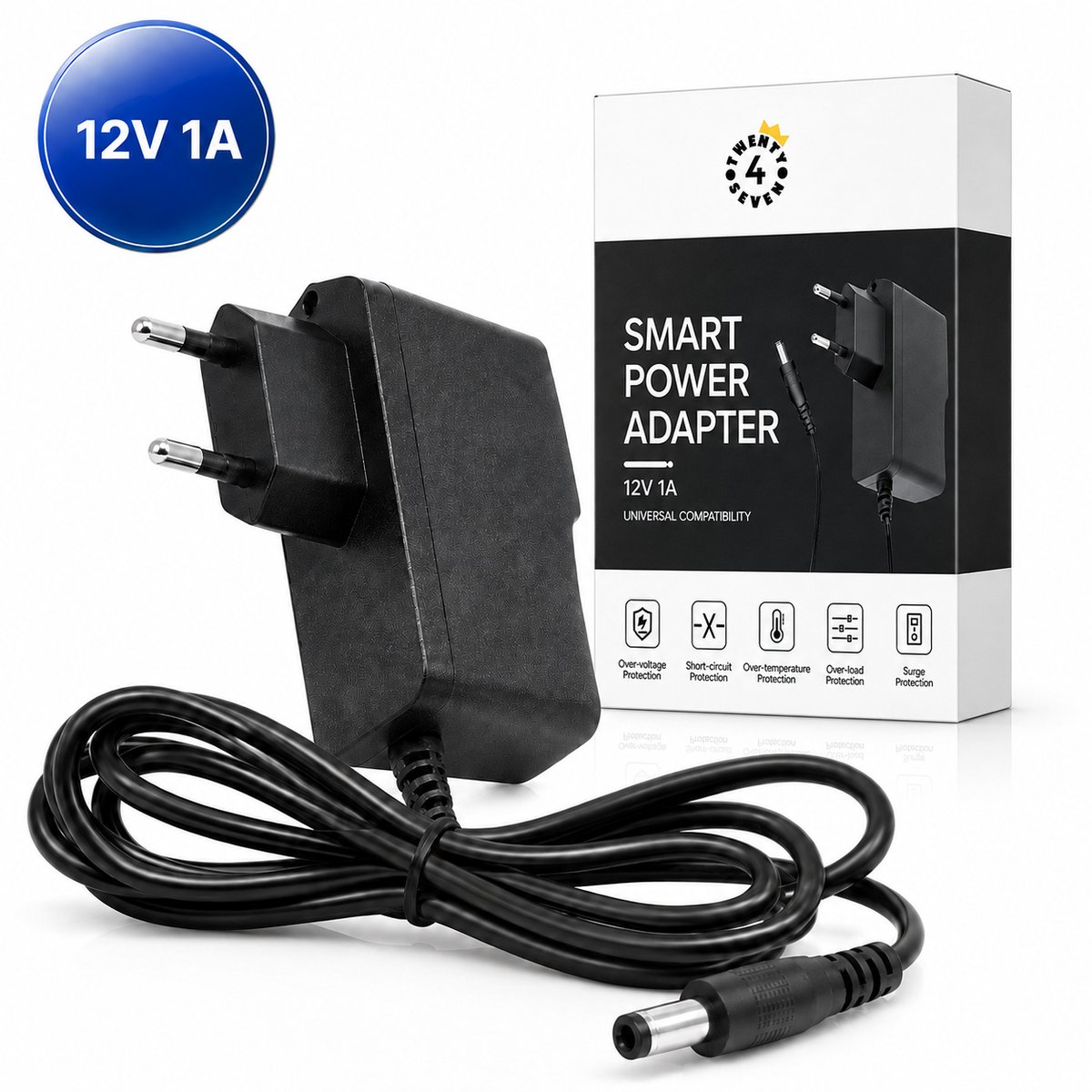 Twenty4seven® AC DC Adapter 12V 1A - Netadapter & Voeding 100V tot 240V - EU Plug Stroomadapter - 80 CM Kabel