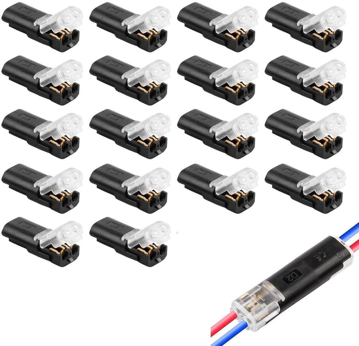 Waterdichte kabelverbindingen 2-polig - 18 stuks - 18-22AWG - snelle aansluiting voor LED verlichting - SnelShoppen