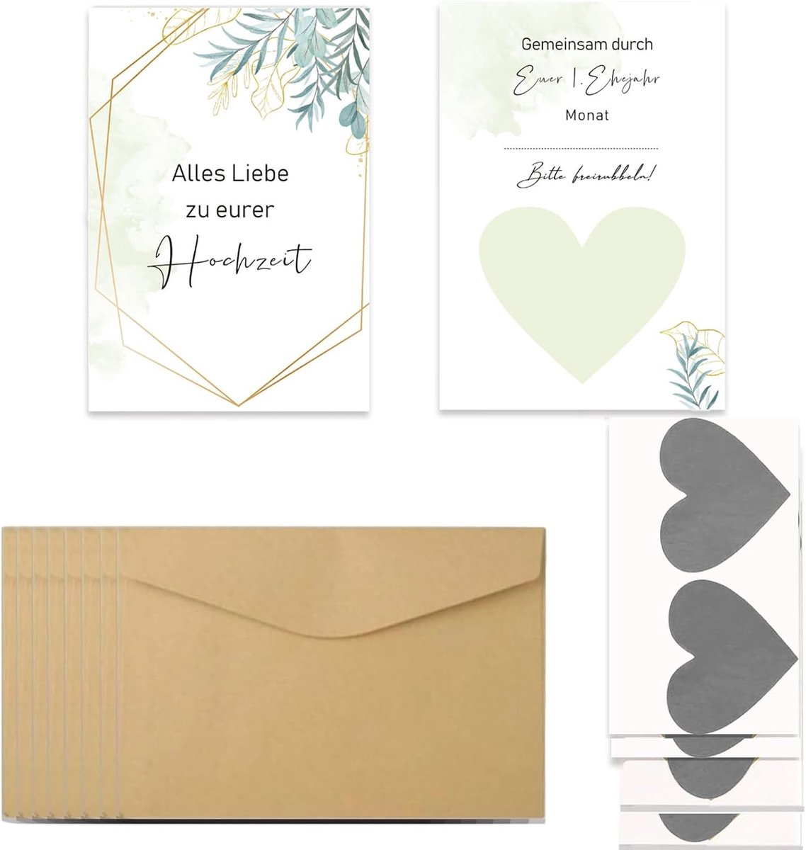 Cadeaubonnen om zelf in te vullen - 8 sets met kraskaarten - enveloppen inbegrepen - perfect voor bruiloften - SnelShoppen