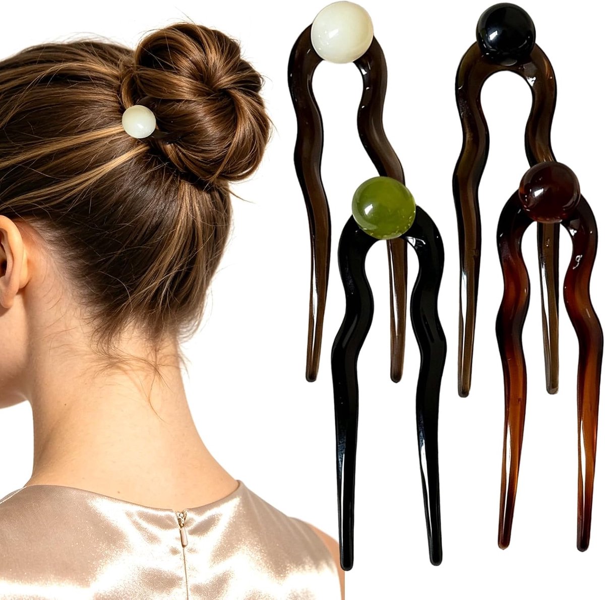 Franse haarspelden 4 stuks - U-vorm - retro met parel - elegant voor opgestoken kapsels - SnelShoppen