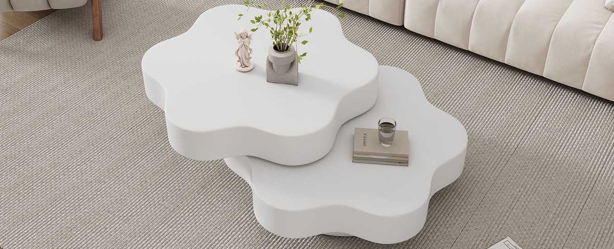STILVORA Salontafel - Draaibaar Bloemvormig Design Met 2 Niveaus - Voor Woonkamer En Kleine Ruimtes - MDF - 74,8x67,5x31 Cm - Wit