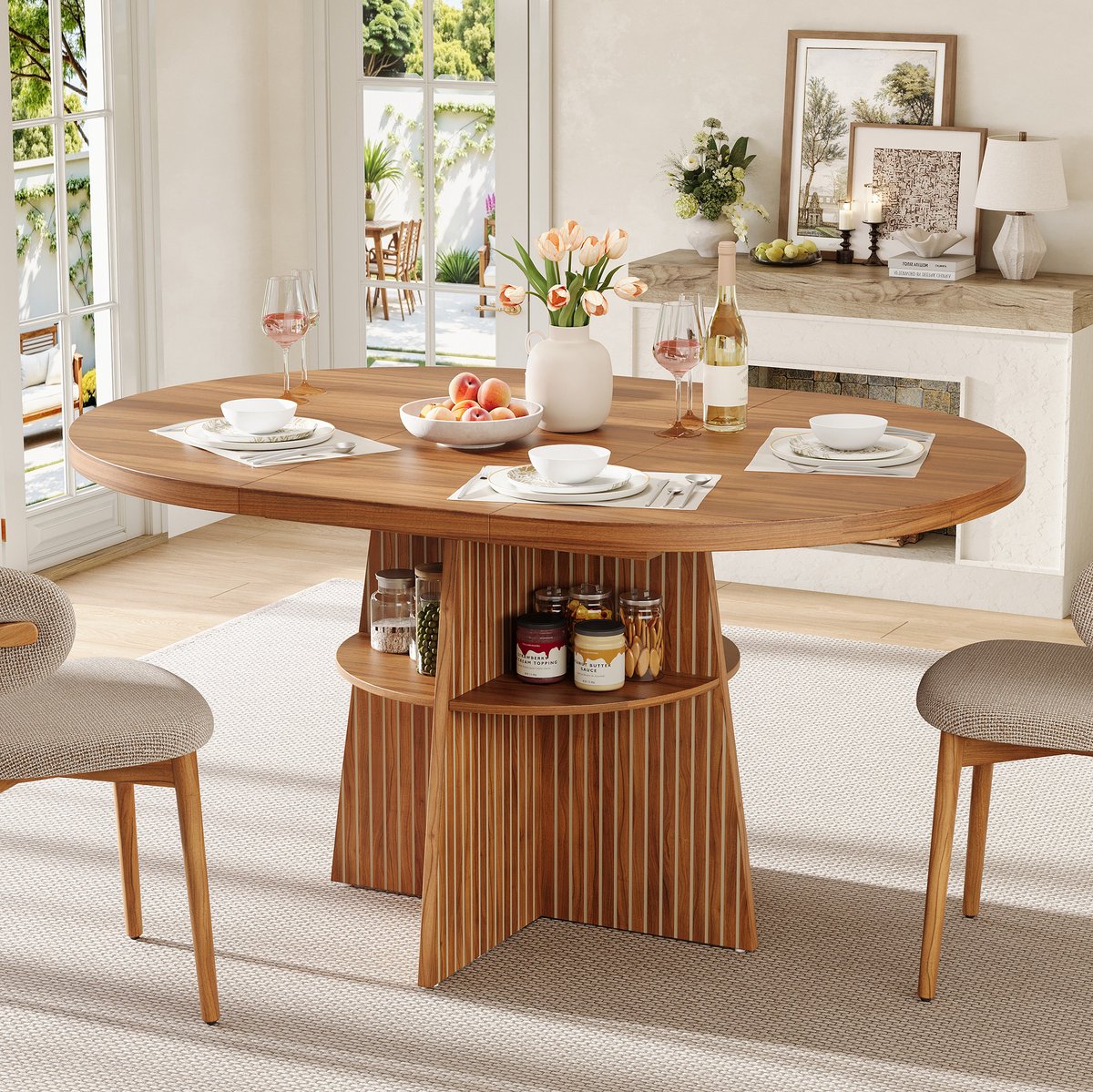 STILVORA Eettafel - Uitschuifbaar Ovaal Met Onderblad - Voor Keuken En Eethoek Voor 2 Tot 8 Personen - Hout - 110-150x110x77,5 Cm - Walnoot