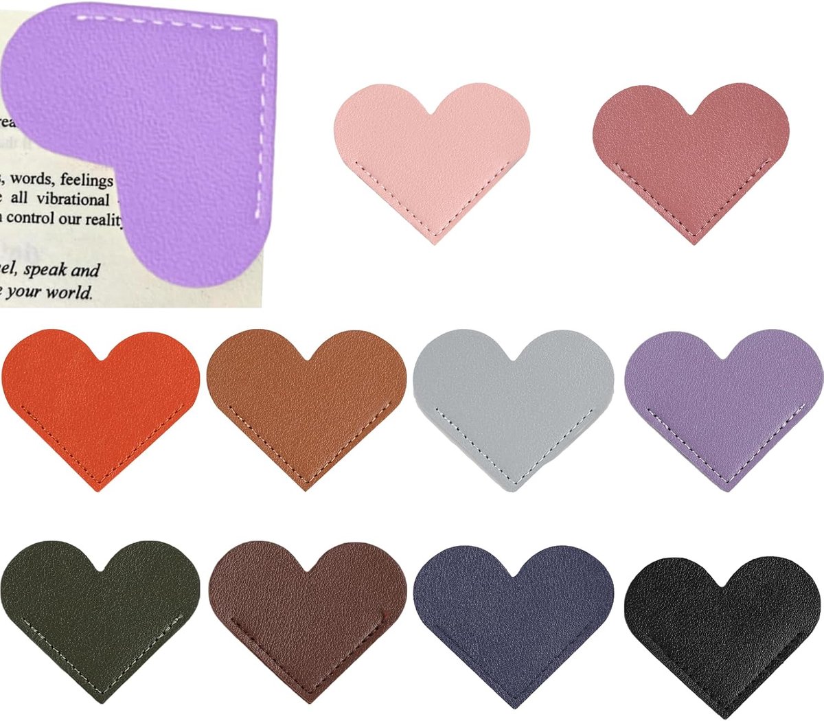 Boekenleggers 10 Stuks Leer Hart - Handgemaakt - Verschillende Kleuren - Perfect voor Boekliefhebbers - SnelShoppen