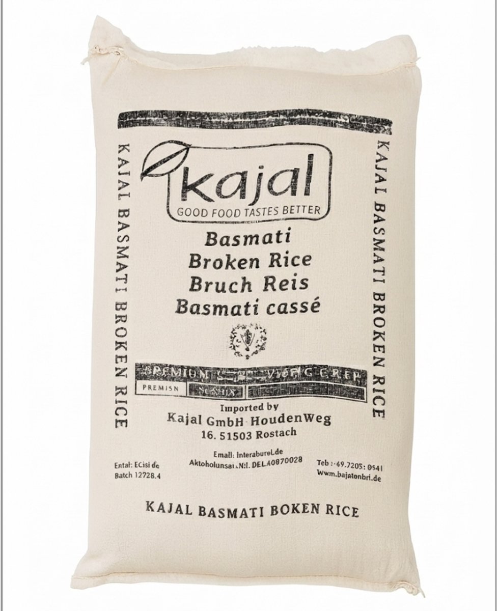 Kajal Basmati Gebroken Rijst 10 kg (1 x 10 kg) - Premium Kwaliteit Rijst uit India, Aromatisch & Losekorn | Ideaal voor Curry's, Wok & Bijgerechten | Grootverpakking voor Gezinnen, Cactering & Horeca Met Kajal Sticker