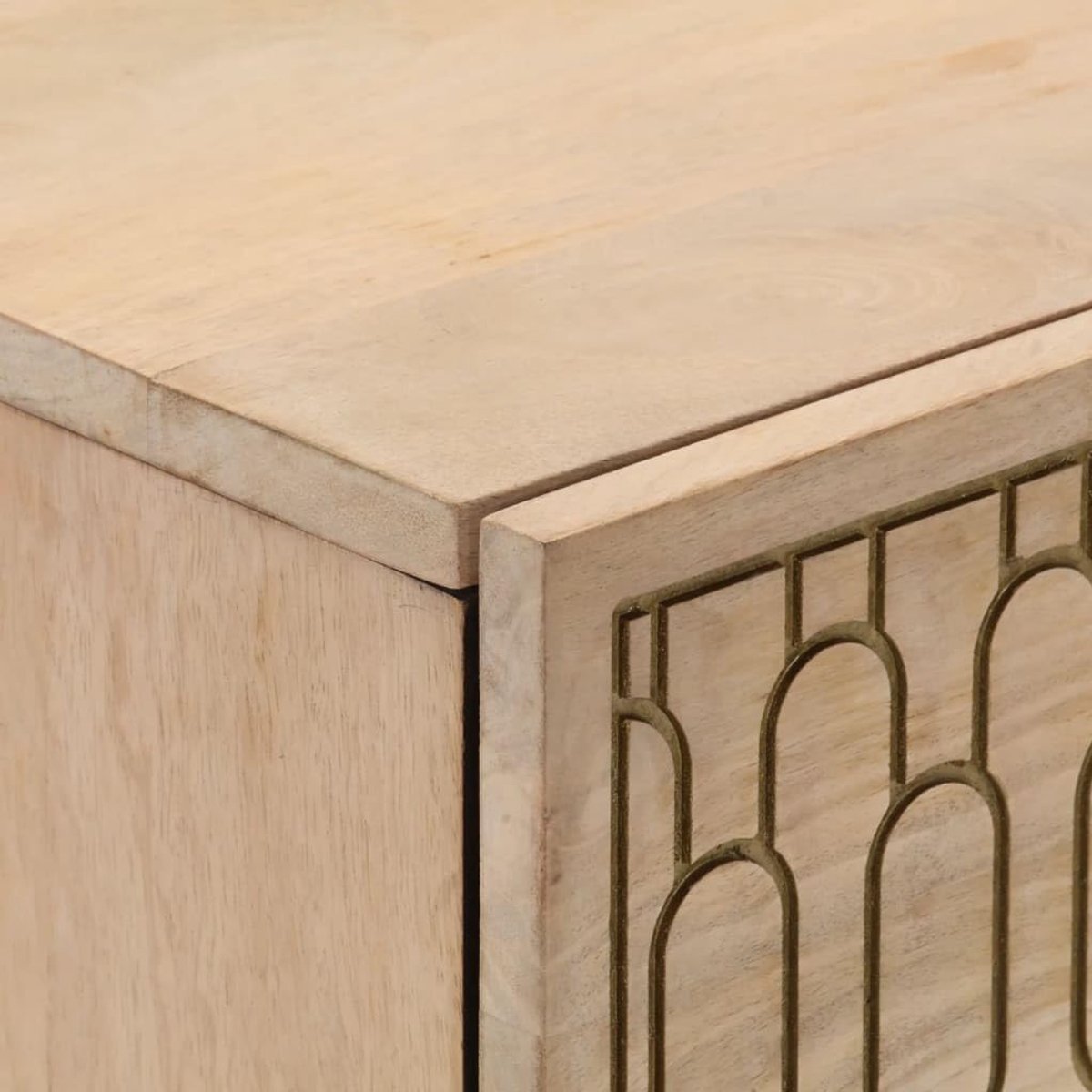 Bijzetkast Massief Hout - Dressoir Keukenkast - Woonkamer Opbergen - Handgesneden Patroon - 60 x 33 x 75 cm - Natuur