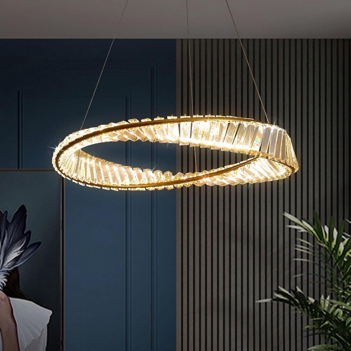 Hanglamp 40cm - Chandelier van roestvrij staal en kristal - Modern en dimbaar - Perfect voor woonkamer - SnelShoppen