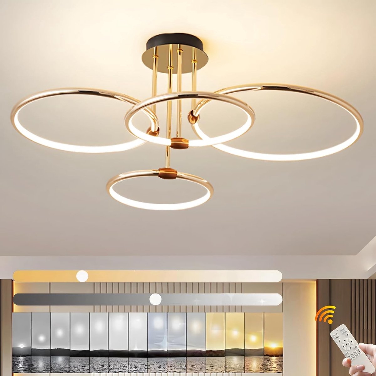 Plafondlamp Ø75cm - Gouden metalen kroonluchter - 85W dimbaar 3000-6000K - Modern ontwerp voor woonkamer - SnelShoppen