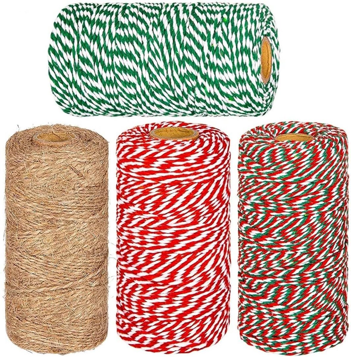 Jute touw 4-delig - Katoen en jute - Kerstkleuren voor creatief knutselen - SnelShoppen