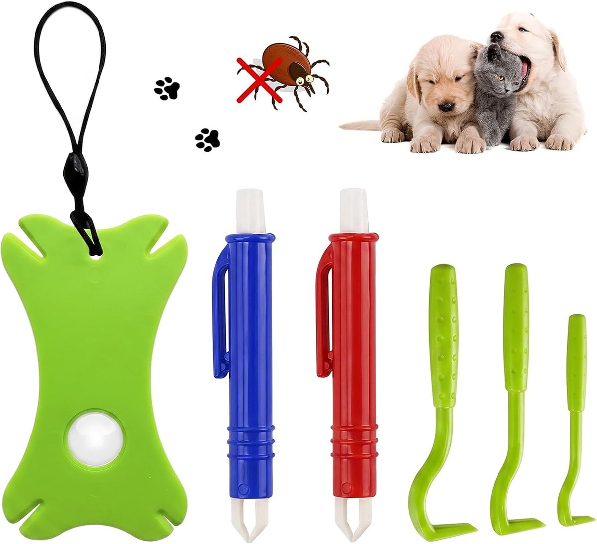 Tekentang en tekenkaartset - 5-delige set - voor honden en katten - effectieve tekenverwijdering - SnelShoppen