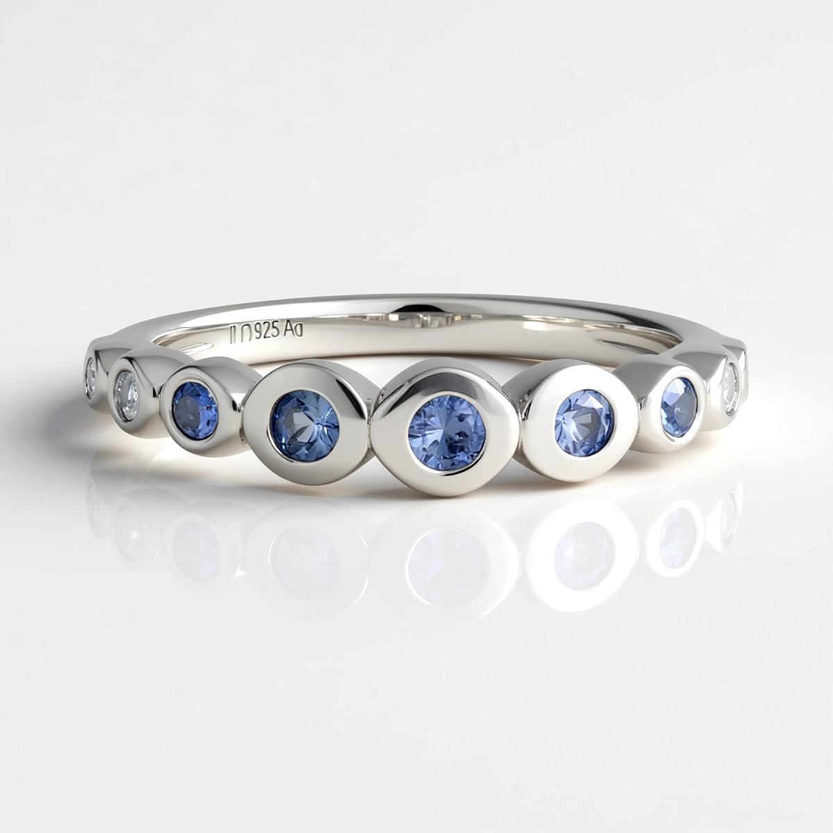 Cavill - Zilveren ring platina geplateerd - Blauwe Ceylon saffier 0,3 ct - Rond geslepen - Verstelbare luxe damesring
