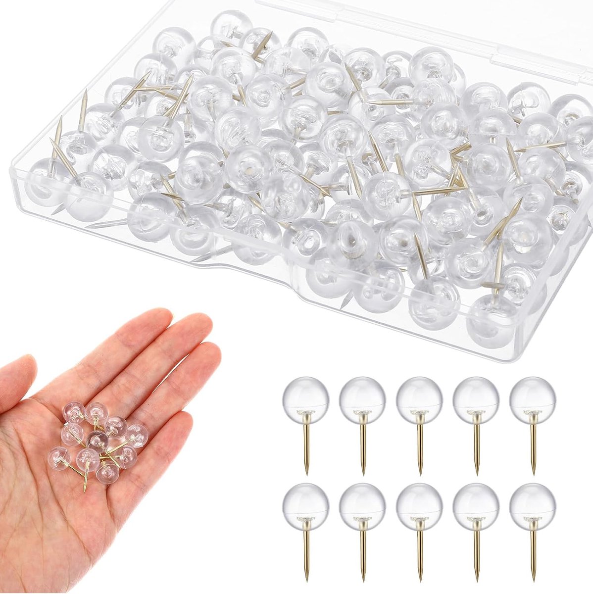 Duwspelden 100 stuks - 2 cm - Goud met transparante opslagdoos - Ideaal voor kantoor en thuis - SnelShoppen