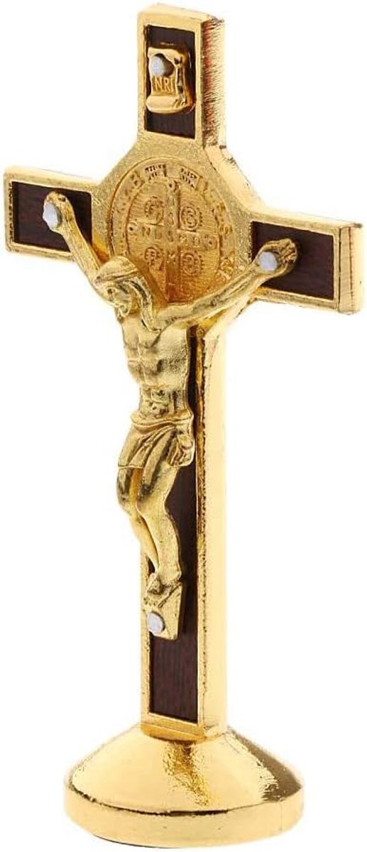 Crucifix Jezus Christus - goudkleurig - met antislip basis - voor auto of huis - SnelShoppen