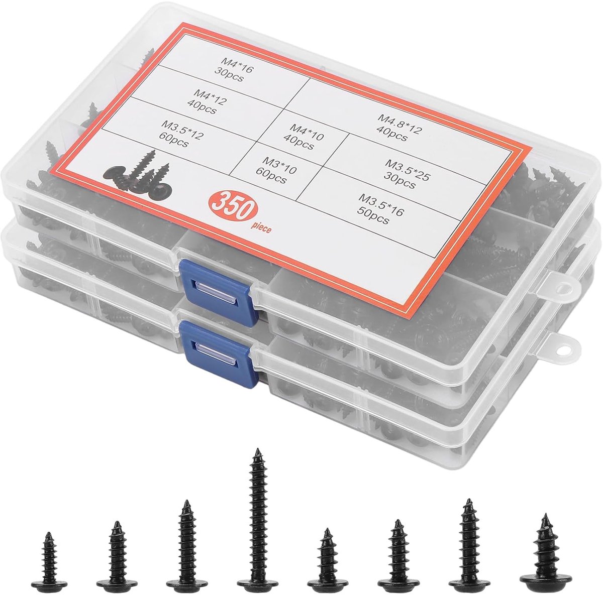 Bouten set M3 tot M4.8 - zwarte plaatbouten - 700 stuks in 2 dozen - ideaal voor hout en metaal - SnelShoppen