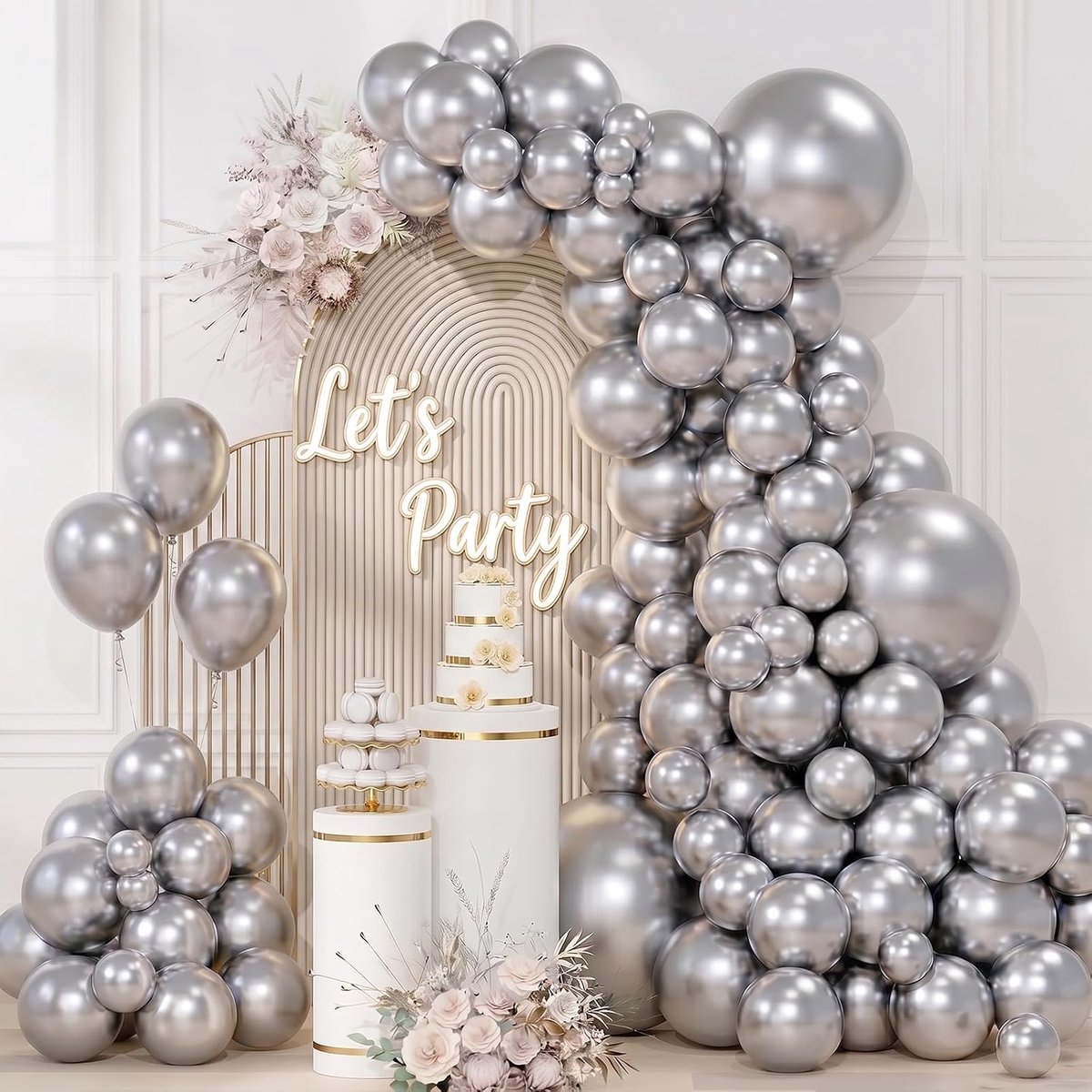 Ballonboogset 100 Stuks - Metallic Zilver - Diverse Maten - Perfect voor Verjaardag - SnelShoppen