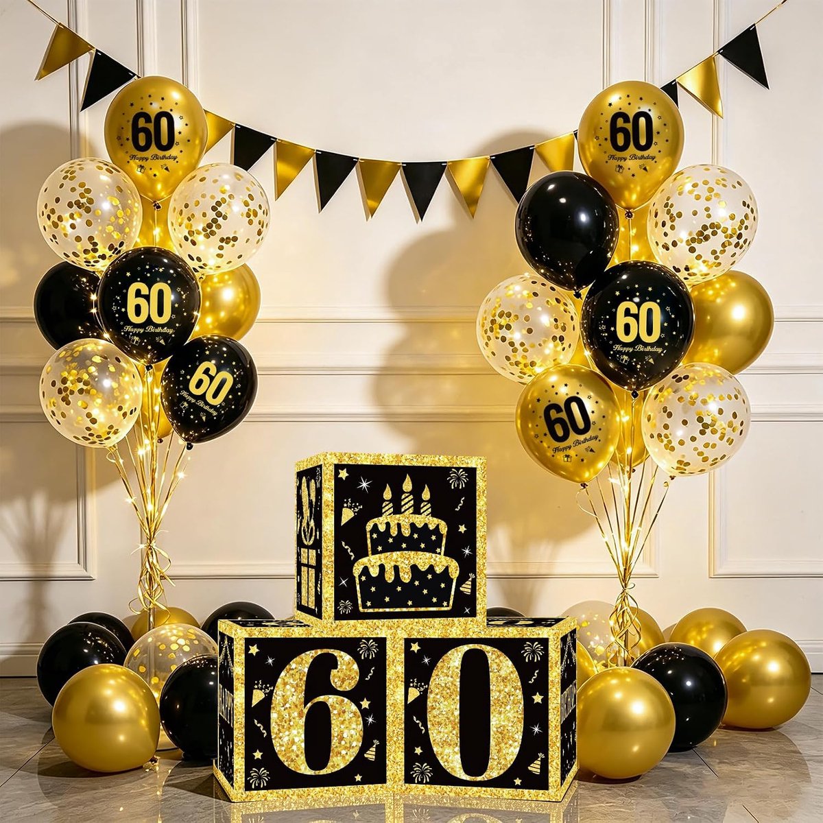 Verjaardagsdecoraties 60 Jaar - Zwart Goud Feestpakket - Inclusief Ballonnen en Banner - SnelShoppen