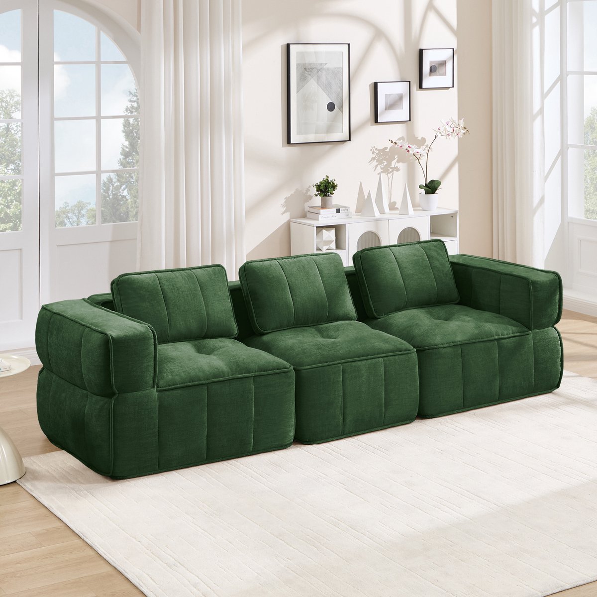 STILVORA Zitbank 271 cm - Modulaire 3-Zits Met 32D Schuim En Antislip Basis - Voor Woonkamer - Polyester - Groen