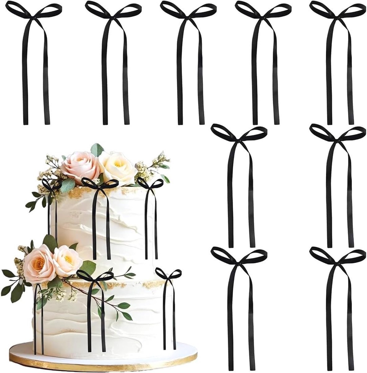Cake decoratie 20 stuks - zwarte strikken - elegant en veelzijdig - perfect voor bruiloften - SnelShoppen