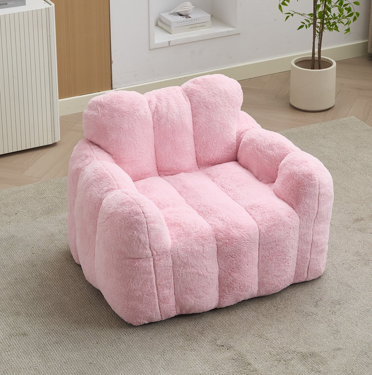 STILVORA Zitzak 105 x 90 x 75 cm - Loungestoel Met Rugleuning - Zonder Montage En Makkelijk Verplaatsbaar - Fluweel Roze