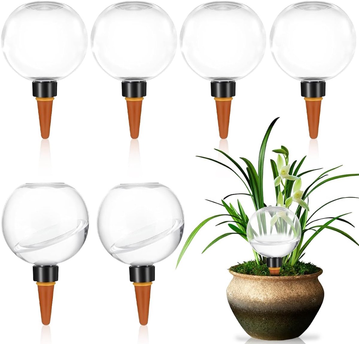 KZQ 6-delige plantenwaterballen 500 ml - Automatische zelfwatergeefsysteem voor binnen en buiten - Geschikt voor vakantie en dagelijks gebruik - Transparant