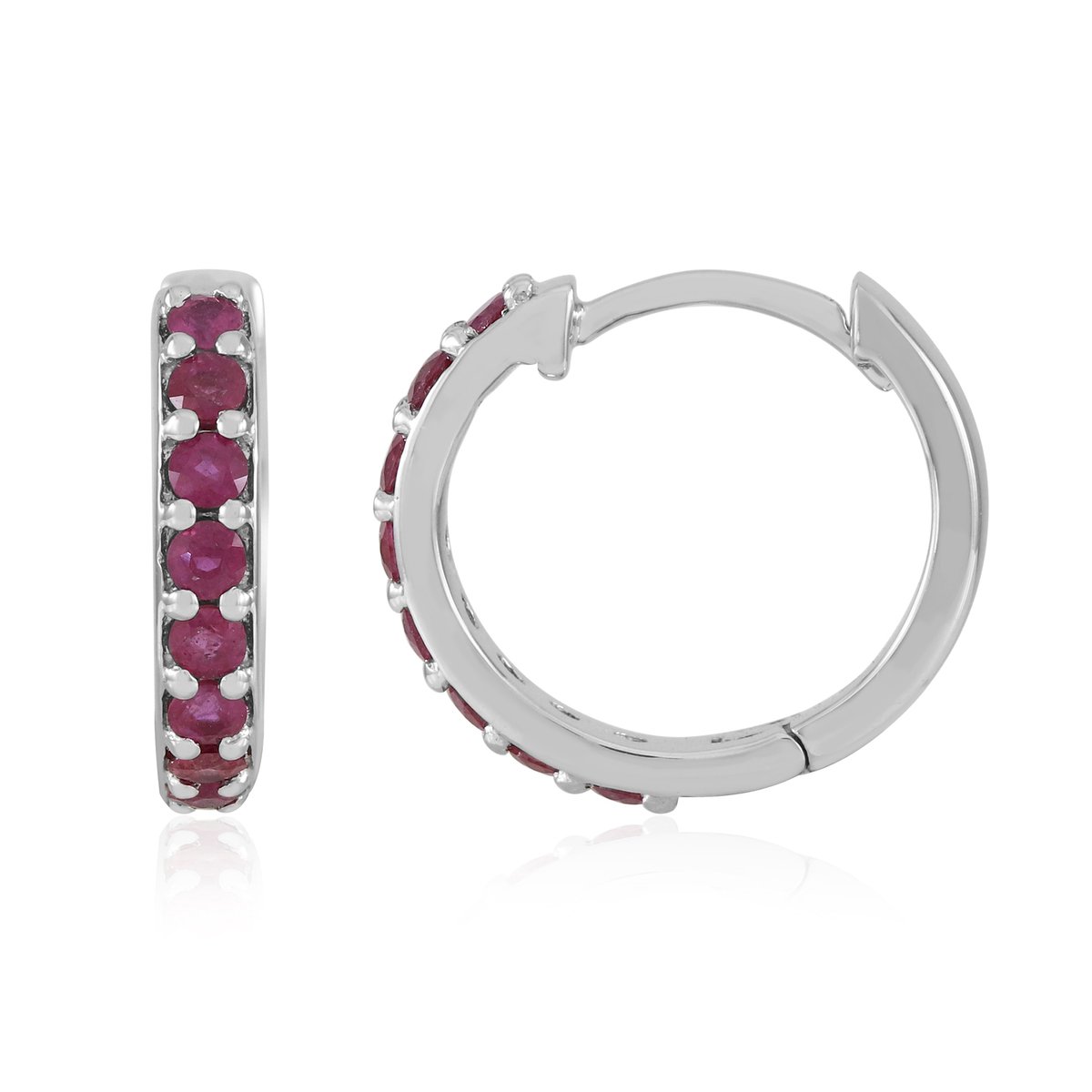 Cavill - Zilveren Oorbellen met 16 Madagaskar Robijnen 0,66ct - 925 Sterling Zilver - Ronde Robijnen - Elegante Zilveren Oorbellen Dames