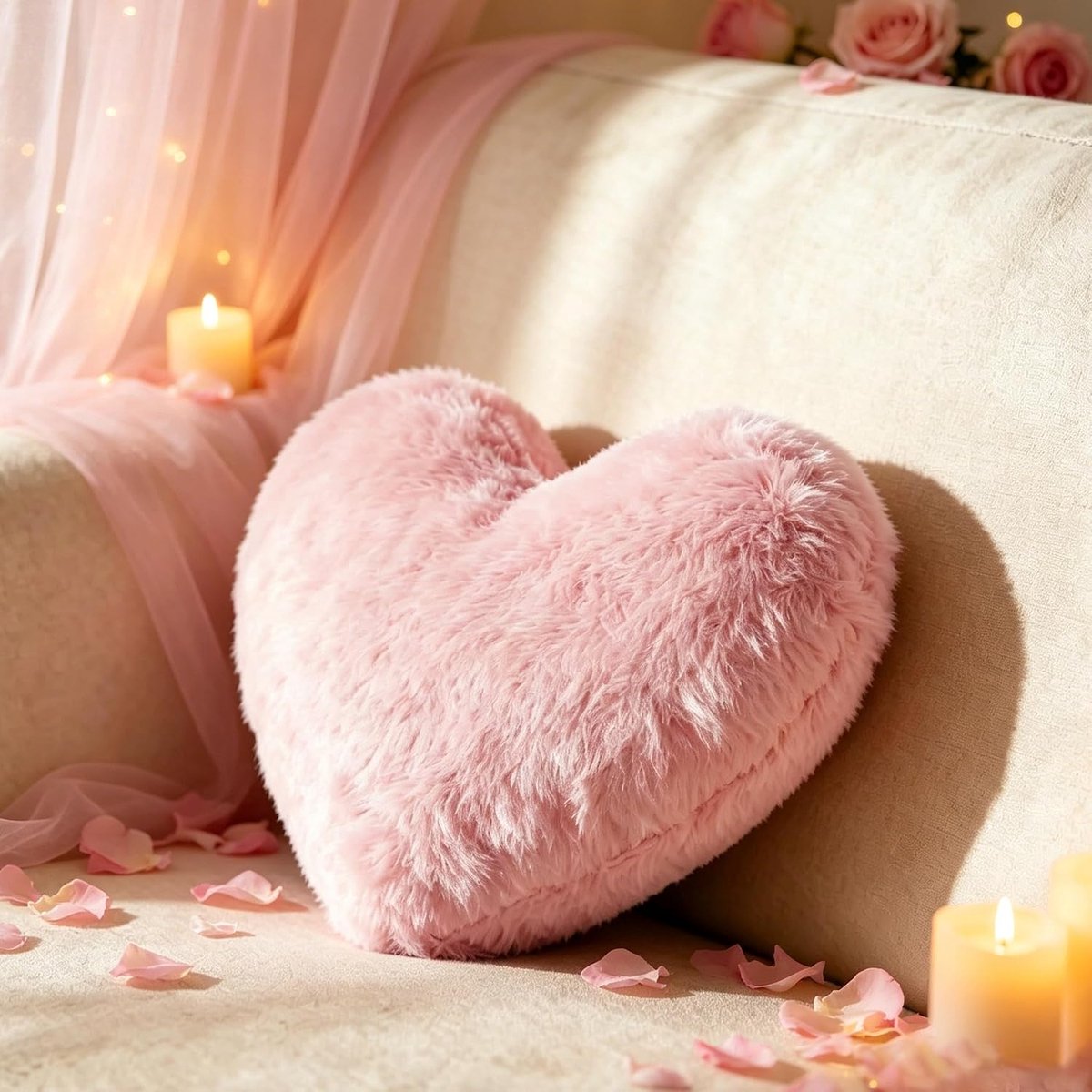 Hartkussen 38 x 28 cm - roze pluche - zacht en schattig - ideaal als cadeau - SnelShoppen