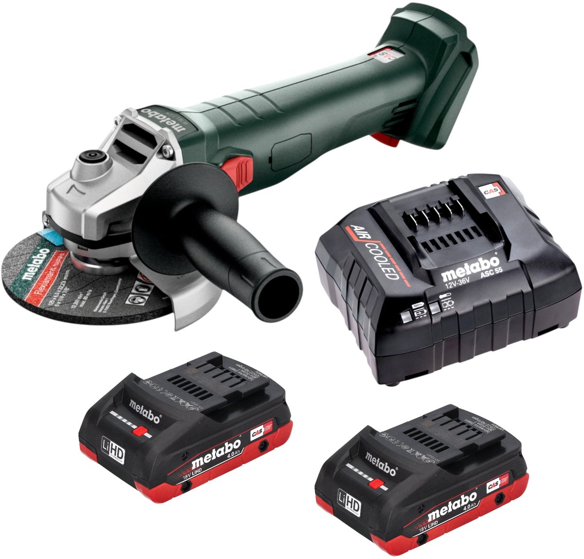Metabo W 18 7-125 accu-haakse slijper 18 V 125 mm + 2x LiHD-accu 4,0 Ah + oplader