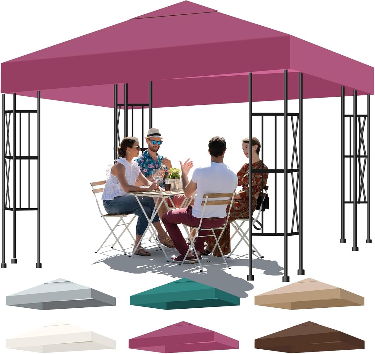 SnelShoppen - Vervangend Gazebo Dak 3x3 m Waterdicht Antieke Tuinparasol Bedekking UV Bescherming Winterbestendig Sterk 300D Polyester Tuin Accessoire