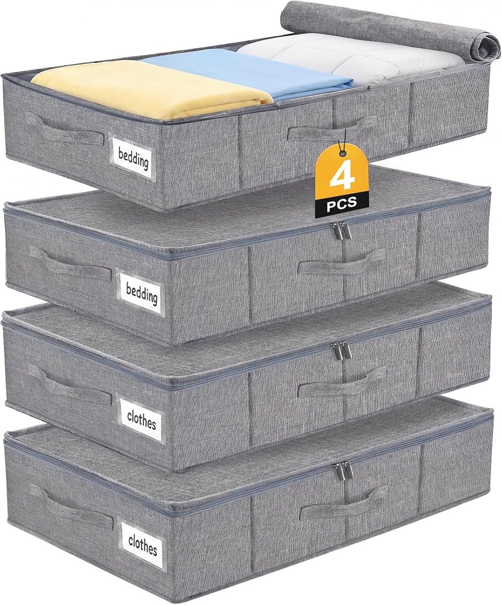 Opbergdozen onderbed 17 cm hoog - linnen met dubbele ritssluiting - ruimtebesparend en flexibel - SnelShoppen