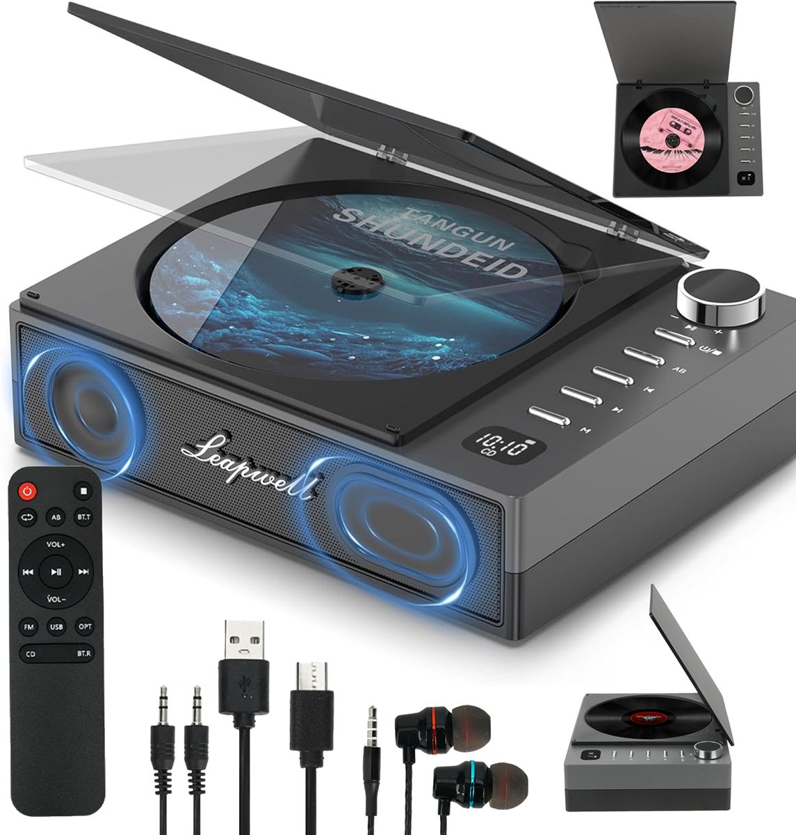 Draagbare Bluetooth CD-speler - Retro CD-speler met Luidspreker - 7 Afspeelmodi met FM, USB, AUX en Optisch - 4000mAh Accu tot 4,5 Uur - Afzonderlijke Klankkamer - Transparante Stofkap - Voor Thuis, Auto, Kantoor en Kamperen