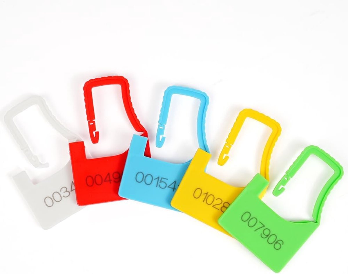 Plastic hangslot veiligheidszegels 100 stuks - genummerd met streepjescode - 5 kleuren - ideaal voor beveiliging - SnelShoppen