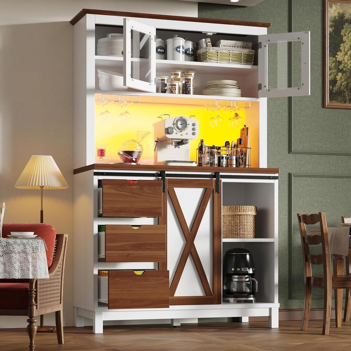 Keukenkast met LED - Buffetkast Opbergkast - Keuken Organiseren - App Bediening Verlichting - 104x40x180 cm - Wit