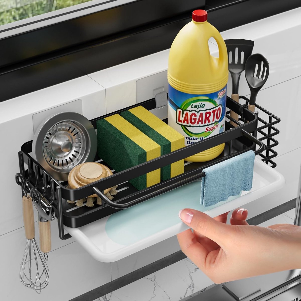 Afwasbak Organizer met Afvoerpunt - Hangende Organizer voor Keuken en Badkamer - Multifunctionele Sponshouder - SnelShoppen
