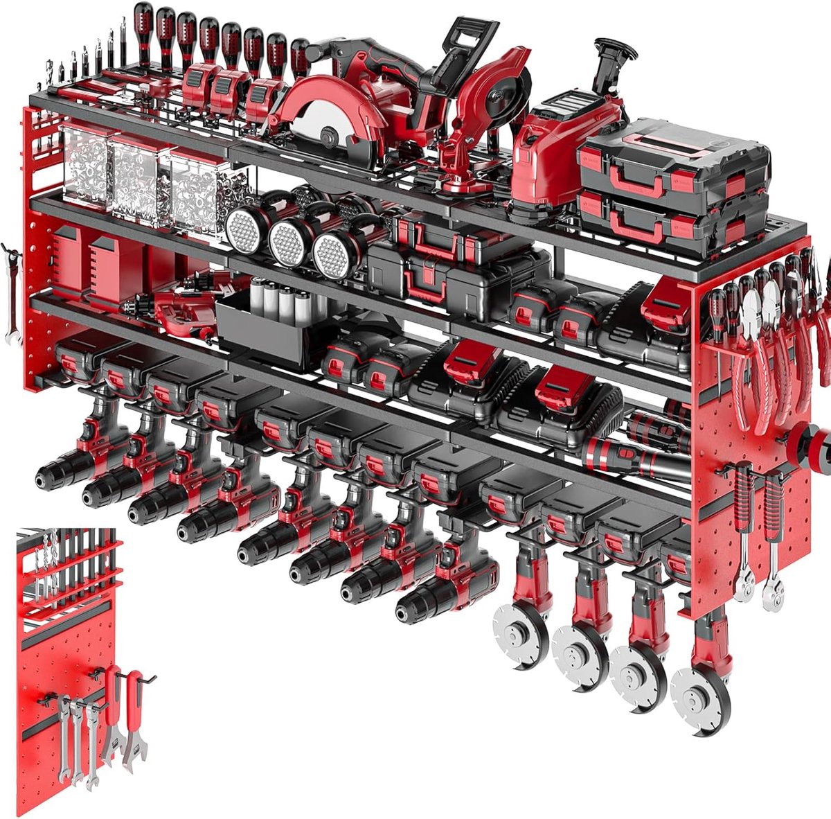 Power tool organizer wandgemonteerd - 12 boorhouders - heavy metal - perfecte garageoplossing - SnelShoppen