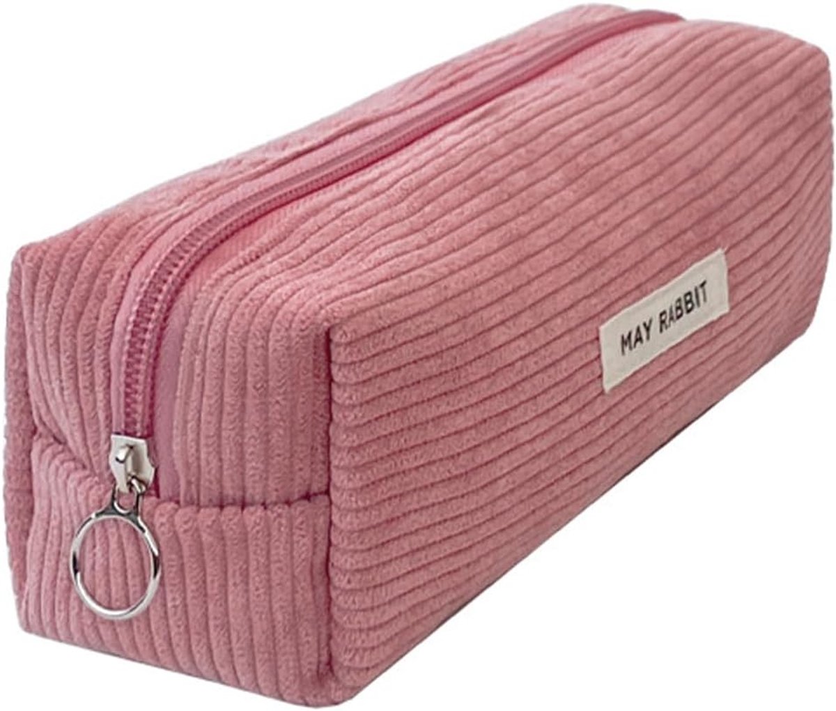 SnelShoppen - Grote Corduroy Pennenzak - Roze - Ideaal voor School, Make-up en Kantoorbenodigdheden - Ruimte voor Stift, Potlood en Meer