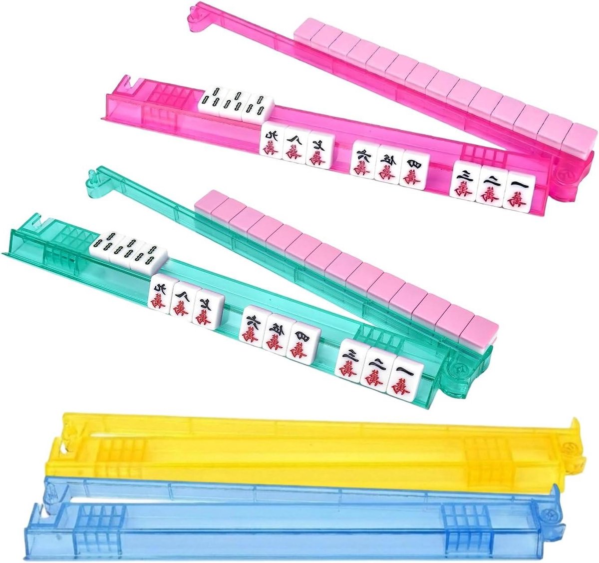 Mahjong Tegelhouder - Mahjong Rekjes - Mahjong Spelen - Met Duwhendel - 4-delig - Transparant