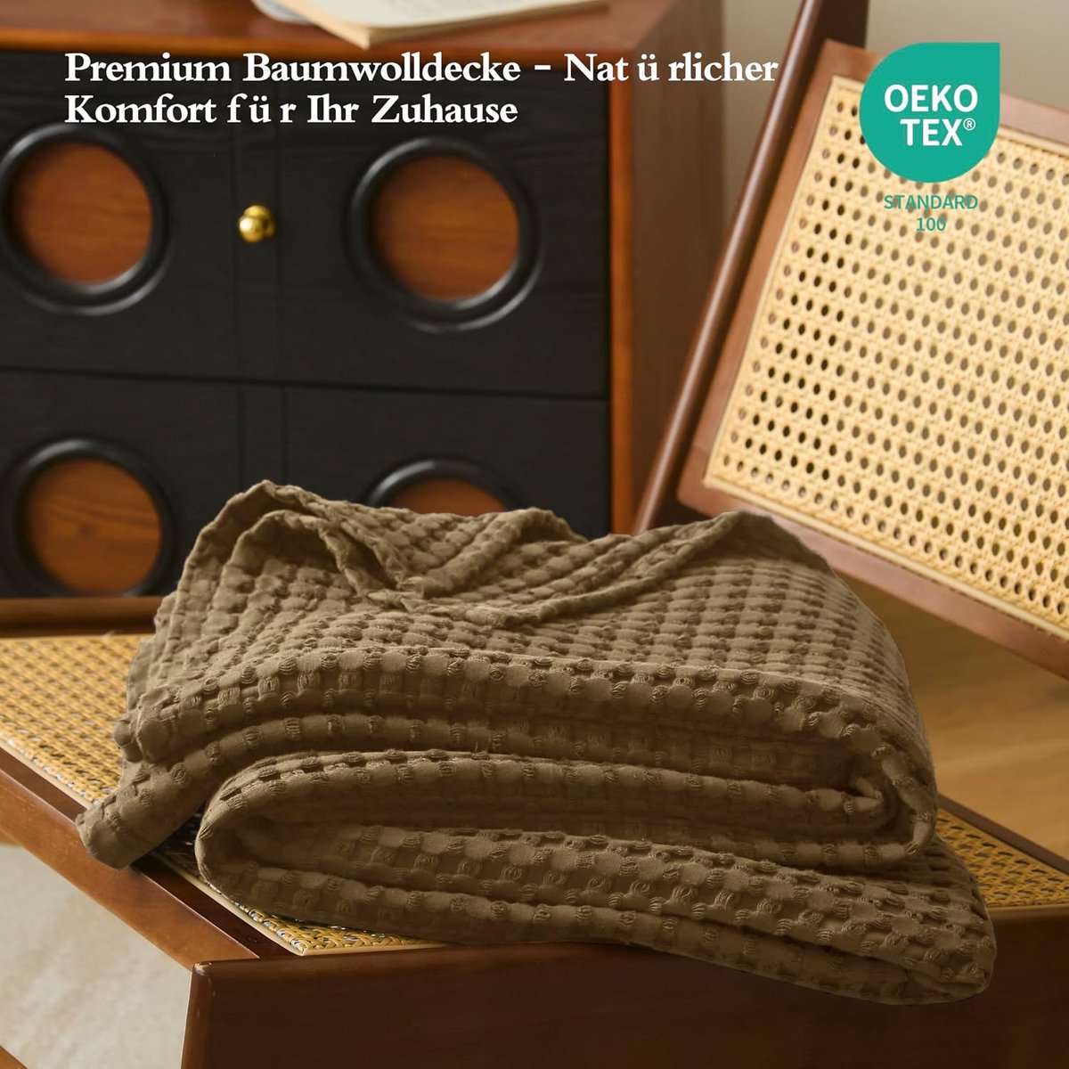 Katoenen deken 270 x 230 cm - Waffle pique - Zacht en ademend - Perfect voor op de bank - SnelShoppen