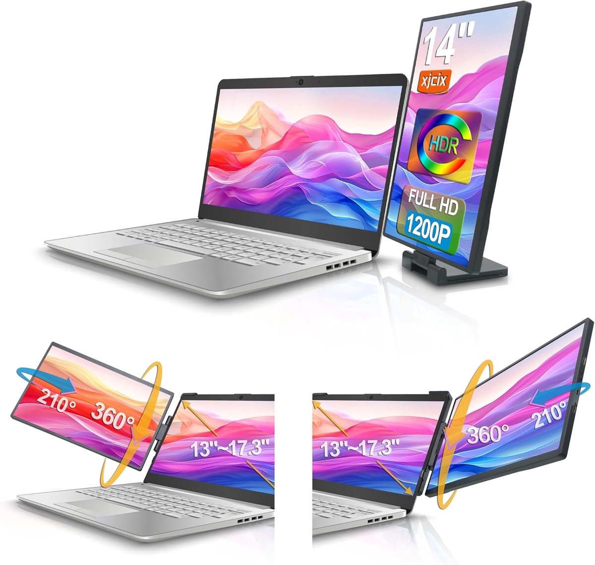 SnelShoppen - 14.1 inch Portable Dual Screen Laptop Monitor met USB Dock - 1200P FHD 1920x1200 IPS Scherm - Ideaal voor Thuis, Kantoor, en Reizen - HD
