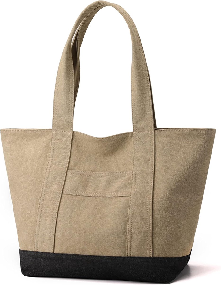 Canvas tote bag A4 grote capaciteit - met rits - schouder hobo tas - ideaal voor winkelen - SnelShoppen