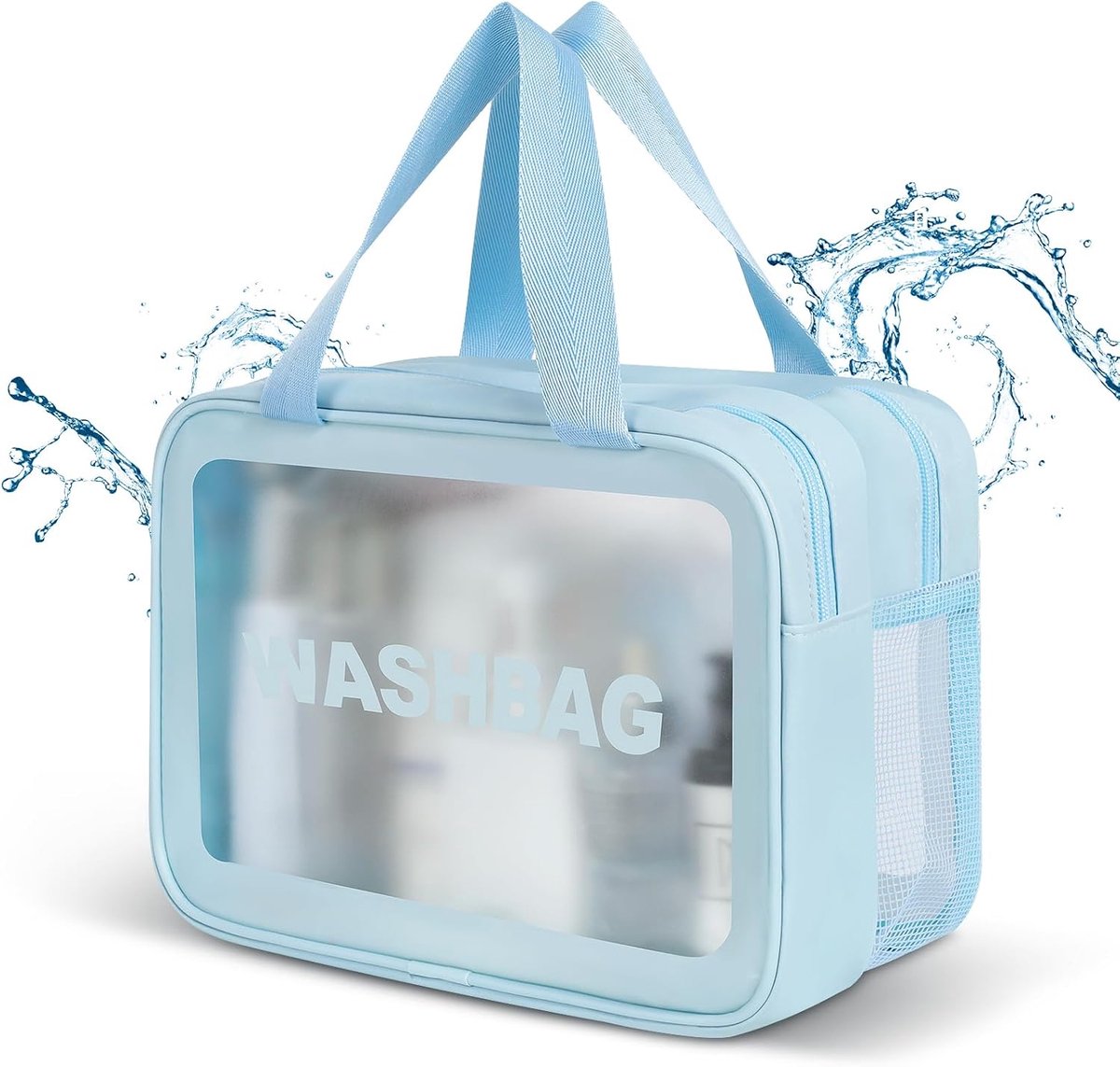 Toilettas Transparant Groot - Blauw - Waterdicht - Ideaal voor droog en nat scheiden - SnelShoppen