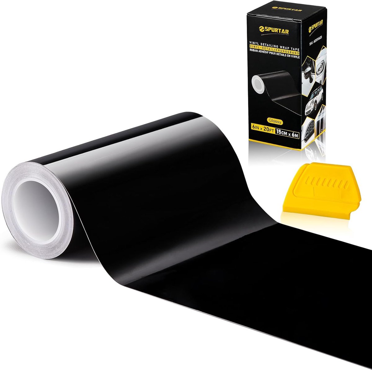 Vinyl wrap 15cm x 6m - glossy zwart - zelfklevend - perfect voor auto chrome verwijderen - SnelShoppen