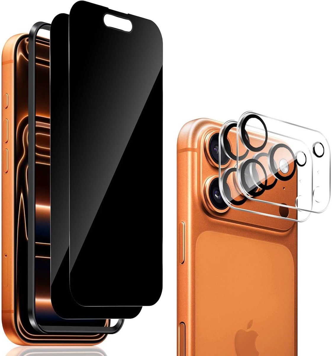 QULLOO 2 x Screen Protector Films for Privacy, Compatible with 17 Pro Max + 2 Camera Lens Protection, 9H Hardness - ShopVlot