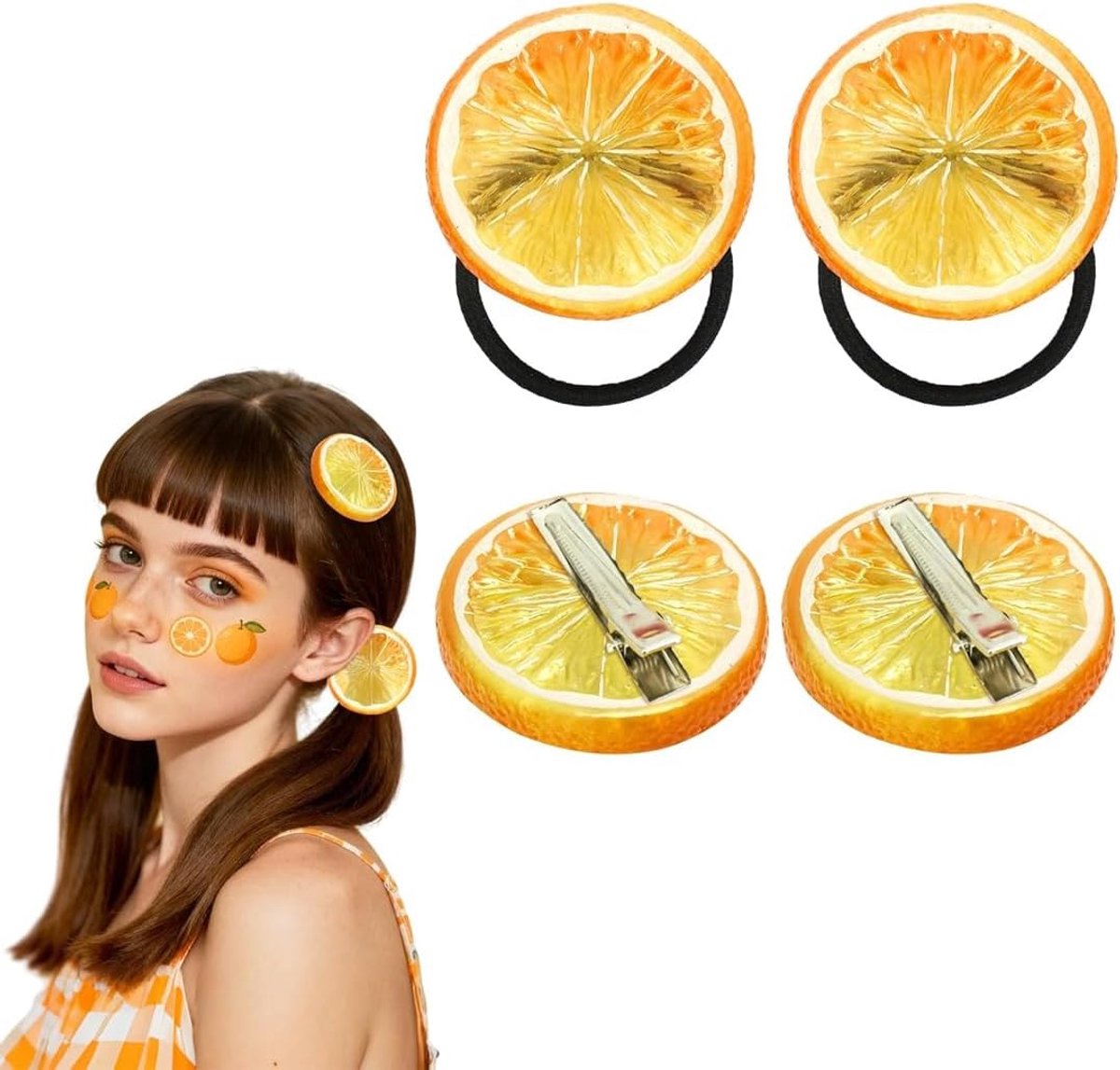 4 Lemon Fragrance Hair Pins Funny Simulation Lemon Needles Elastic Hair Band Fruit Shape Hair Clips Beautiful - ShopVlot