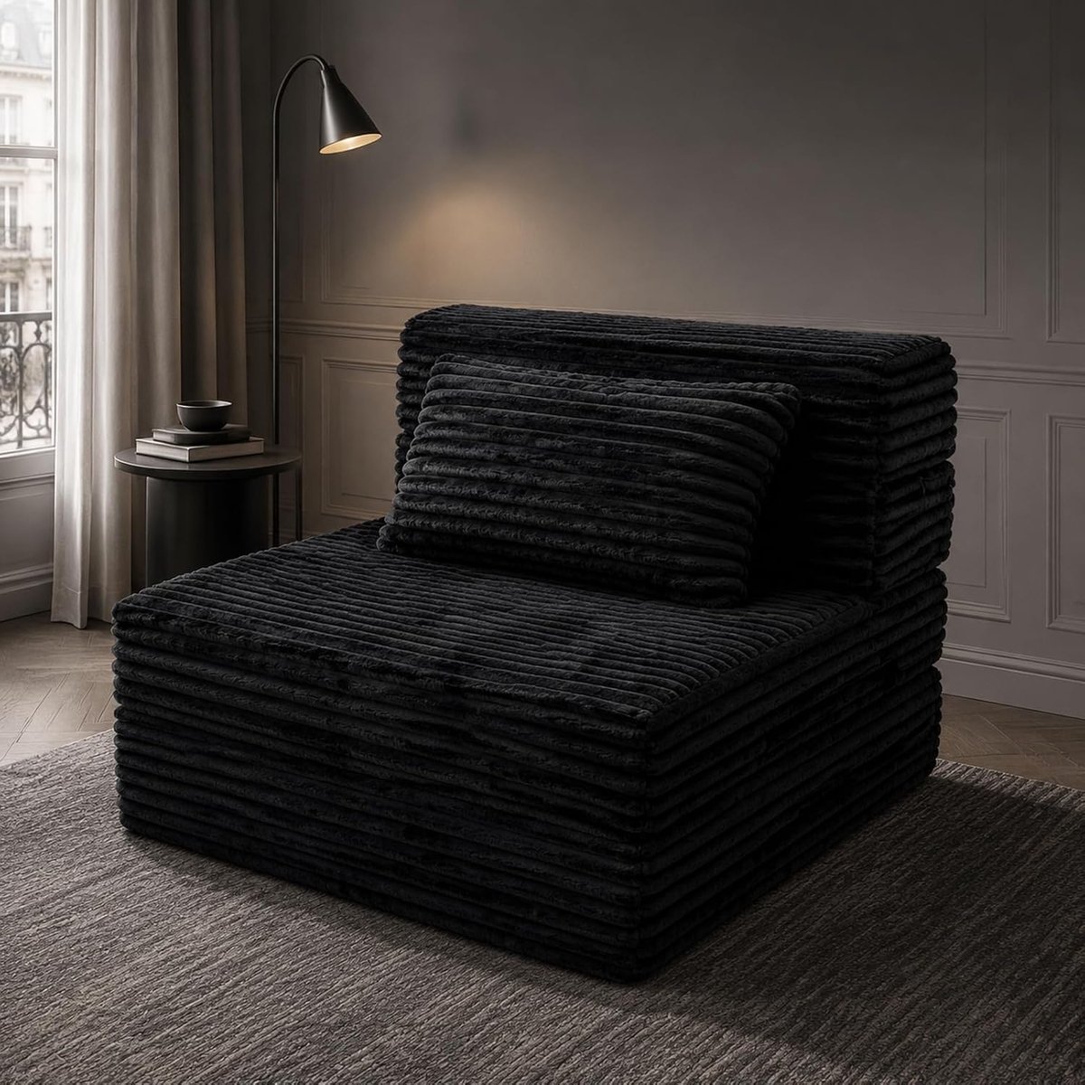 ANONER Opvouwbare slaapbank met kussens, gestreepte stof en matras met rugleuning, draagbaar bed voor woonkamer - ShopVlot
