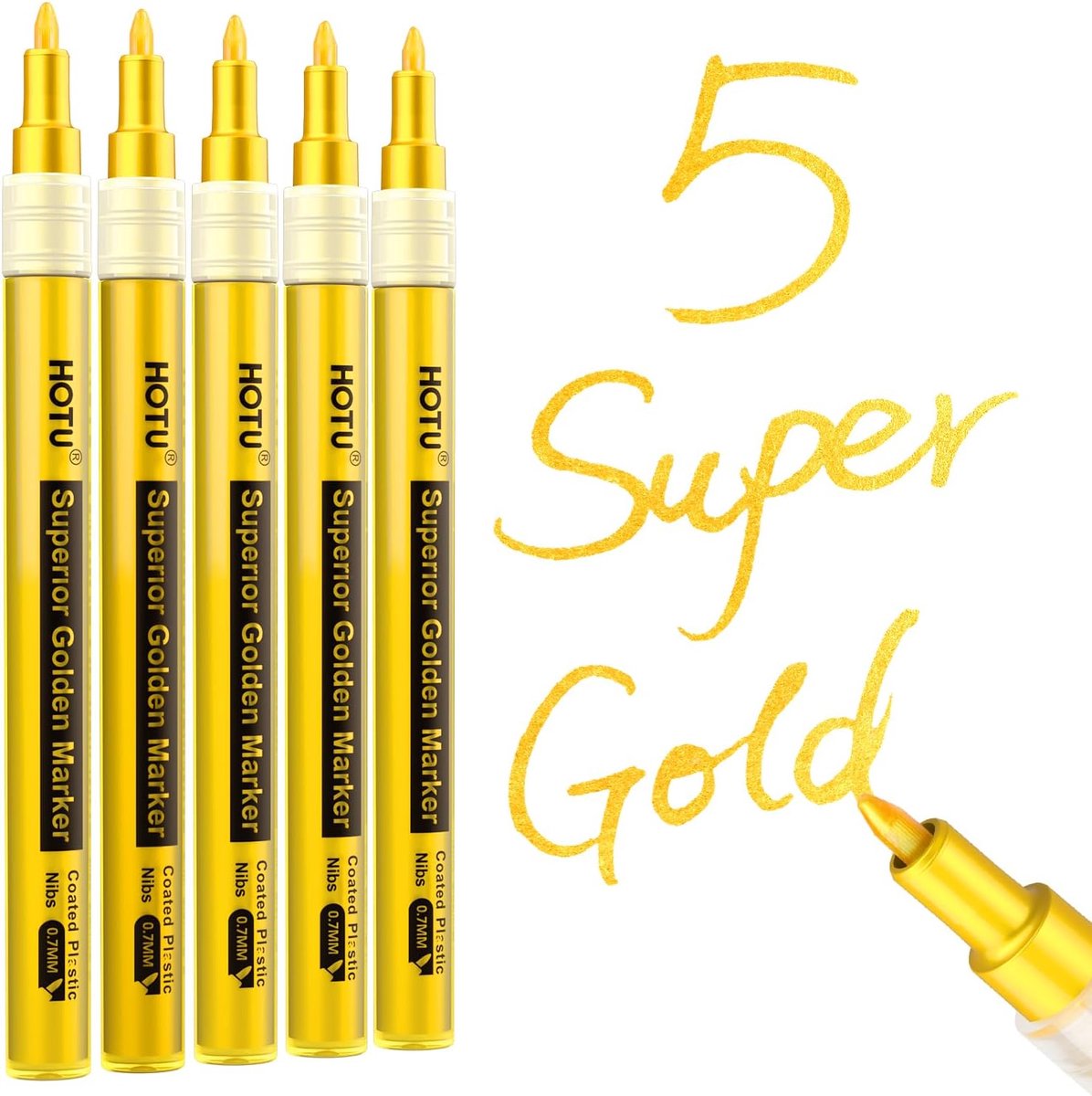 HOTU Super Golden Metallic Paint Markers, 5pcs Sparkle Metallic Acrylic Pens Glitter Paint Pens 03 - ShopVlot