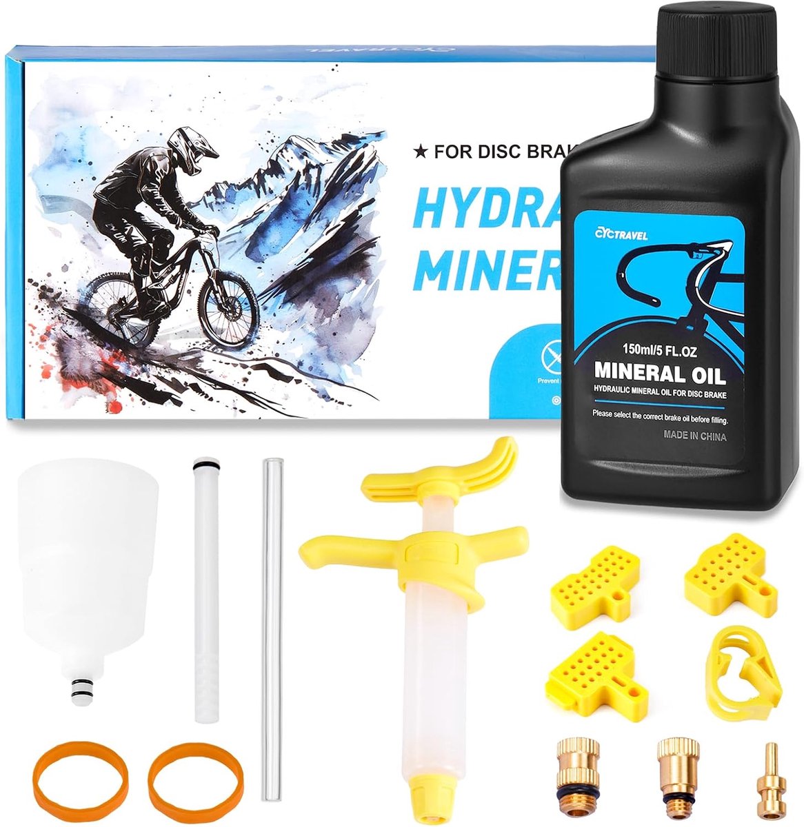 Bleed kit for SHIMANO hydraulic brakes. Bleed kit including 150ML mineral oil brake fluid and step-by-step - ShopVlot